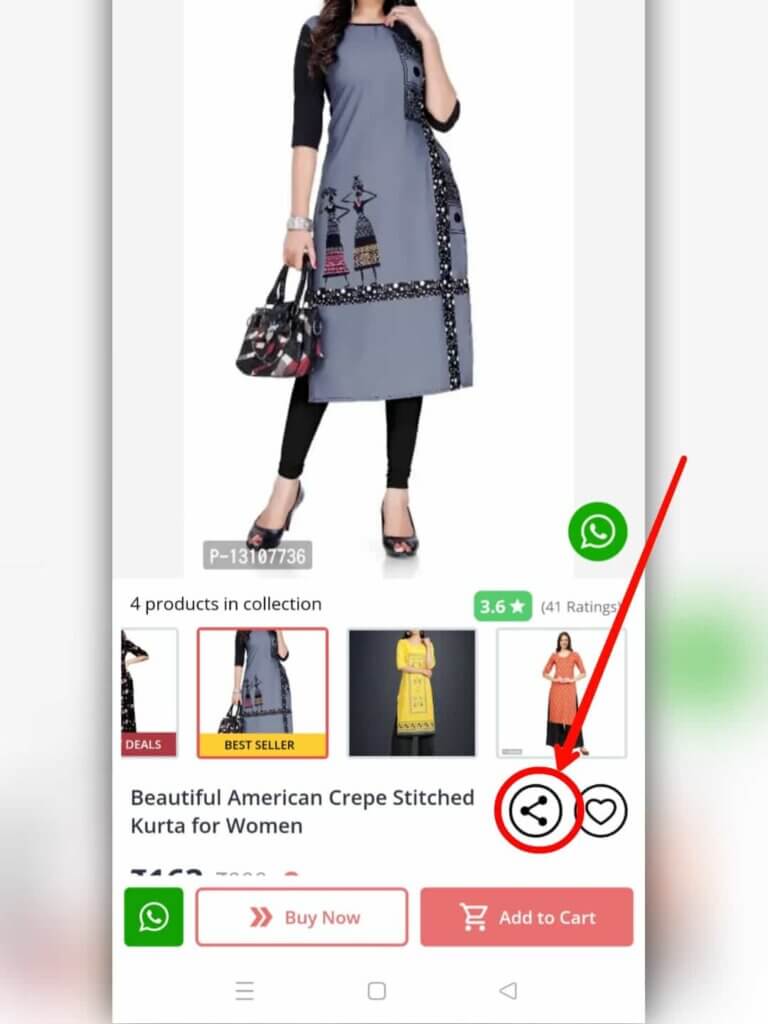 GlowRoad App से पैसे कैसे कमाए - gloroad app screenshot a women standing in a product, arrow targeting to point share button