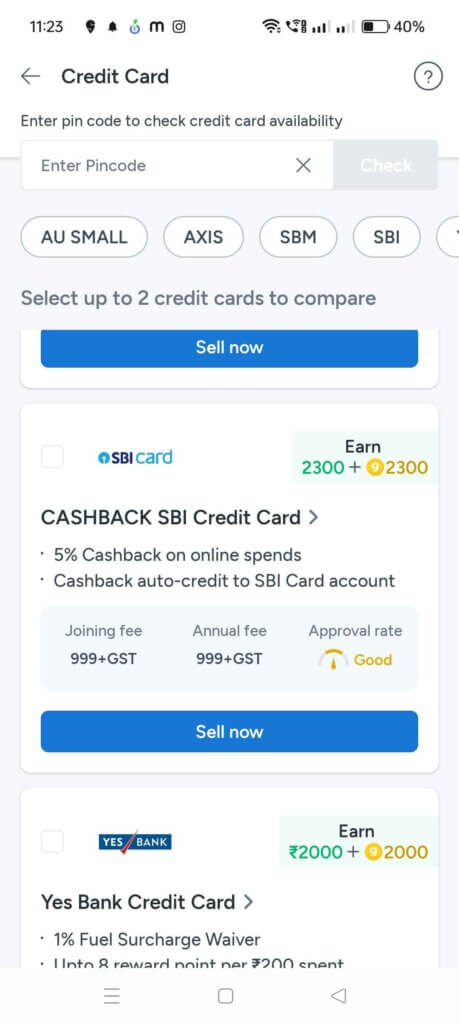 gromo app credit card sell commisision screenshot